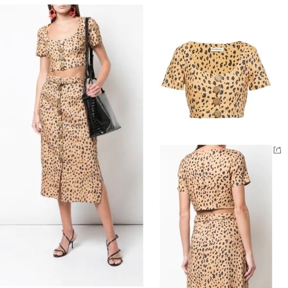 Nicholas Shirt NWT Leopard Tencil Crop Top in Amber New 2 - Picture 1 of 12